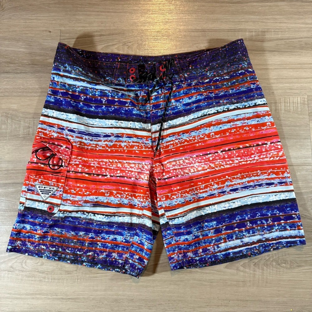 Columbia PFG‎ Omni Shield Men's Swim Surf Board Shorts Unlined Size 38 Red Blue